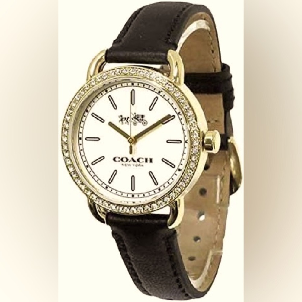 Coach LEX WOMENS Watch WHITE DIAL WITH ION PLATED THIN GOLD BRASS AND CRYSTALS - Picture 1 of 15